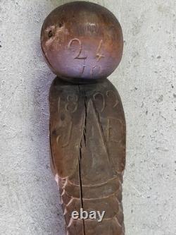 Cane Walking Stick Wooden Carved A Snake Date Of 24/10/1899 Monogram Je