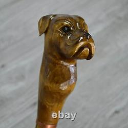 Cane Walking Stick Wooden carved Handmade Buldog