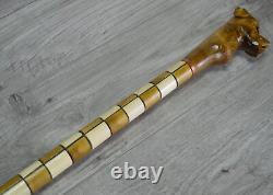 Cane Walking Stick Wooden carved Handmade Buldog