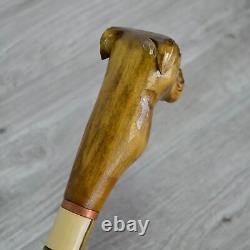 Cane Walking Stick Wooden carved Handmade Buldog