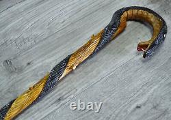 Cane Walking Stick Wooden carved Handmade Cobra brown