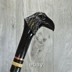 Cane Walking Stick Wooden carved Handmade Crow / UK