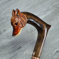 Cane Walking Stick Wooden carved Handmade Fox New