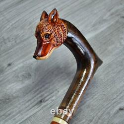 Cane Walking Stick Wooden carved Handmade Fox New