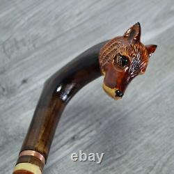 Cane Walking Stick Wooden carved Handmade Fox New