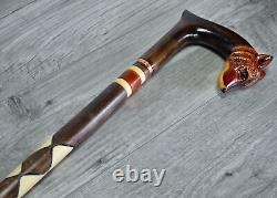 Cane Walking Stick Wooden carved Handmade Fox New