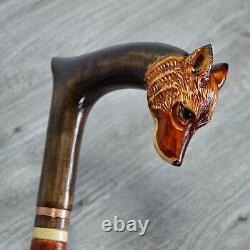 Cane Walking Stick Wooden carved Handmade Fox New