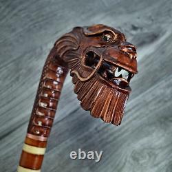 Cane Walking Stick Wooden carved Handmade Old Dragon Red