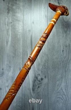 Cane Walking Stick Wooden carved Handmade Red Kakadu / UK