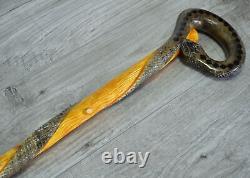 Cane Walking Stick Wooden carved Handmade Snake