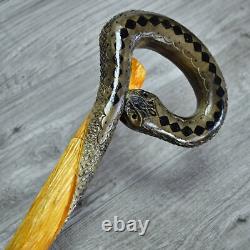 Cane Walking Stick Wooden carved Handmade Snake