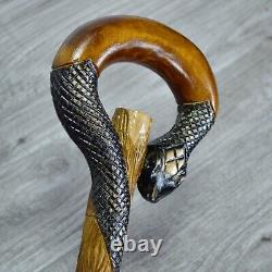 Cane Walking Stick Wooden carved Handmade Snake Black mamba / UK