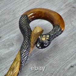 Cane Walking Stick Wooden carved Handmade Snake Black mamba / UK