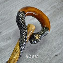 Cane Walking Stick Wooden carved Handmade Snake Black mamba / UK