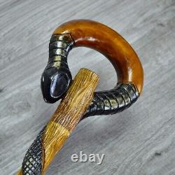 Cane Walking Stick Wooden carved Handmade Snake Black mamba / UK