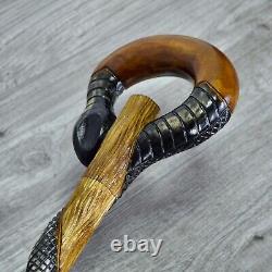 Cane Walking Stick Wooden carved Handmade Snake Black mamba / UK