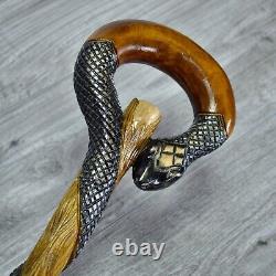 Cane Walking Stick Wooden carved Handmade Snake Black mamba / UK