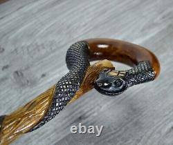 Cane Walking Stick Wooden carved Handmade Snake Black mamba / UK