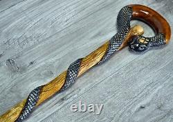 Cane Walking Stick Wooden carved Handmade Snake Black mamba / UK