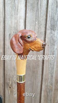 Canes Walking Sticks Dachshund Cane Wooden Hand-Carved Carving Handmade stick GF