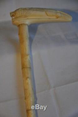 Canne Ancienne De Marin Antique Sailor Carved Walking Cane Stick XIX