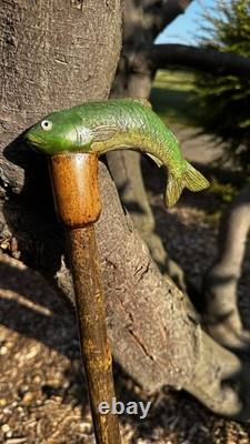 Carp fishing hand carved walking stick lime on hawthorn