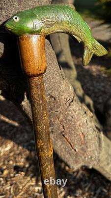 Carp fishing hand carved walking stick lime on hawthorn