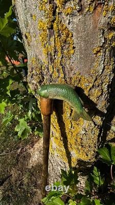 Carp fishing hand carved walking stick lime on hawthorn