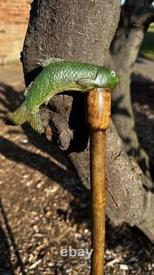 Carp fishing hand carved walking stick lime on hawthorn
