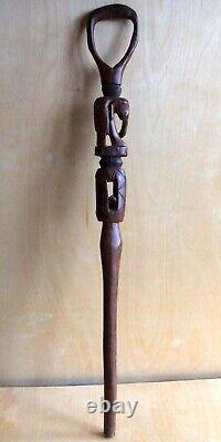 Carved African walking stick elephant and trapped ball design 97 cm / 38 in