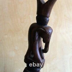 Carved African walking stick elephant and trapped ball design 97 cm / 38 in