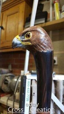 Carved Bird Walking Cane Unique Wooden Walking Stick Cane Eagle Head Handle Gift