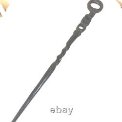 Carved Black Wood Tribal African Walking Stick Cane With Lion and Twist Vintage