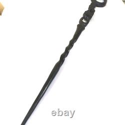 Carved Black Wood Tribal African Walking Stick Cane With Lion and Twist Vintage