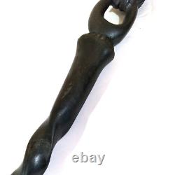 Carved Black Wood Tribal African Walking Stick Cane With Lion and Twist Vintage