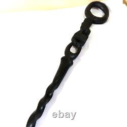 Carved Black Wood Tribal African Walking Stick Cane With Lion and Twist Vintage