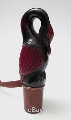 Carved Cherry Amber Bakelite Bird Parasol Umbrella Walking Stick Cane Handle