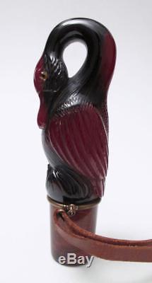 Carved Cherry Amber Bakelite Bird Parasol Umbrella Walking Stick Cane Handle