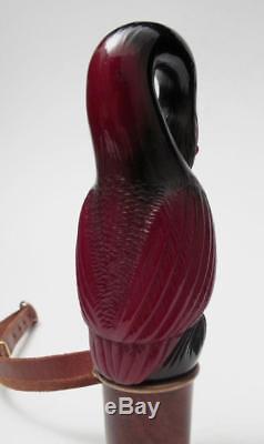 Carved Cherry Amber Bakelite Bird Parasol Umbrella Walking Stick Cane Handle