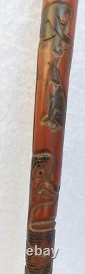 Carved Chinese Bamboo Walking Stick