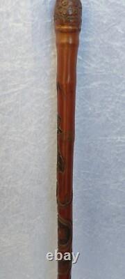 Carved Chinese Bamboo Walking Stick