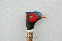 Carved Cock Pheasant Head Mottled Hazel Walking Stick