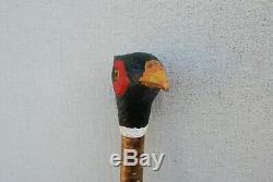 Carved Cock Pheasant Head Mottled Hazel Walking Stick