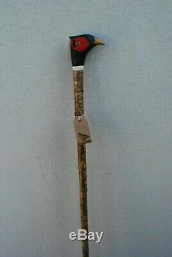 Carved Cock Pheasant Head Mottled Hazel Walking Stick