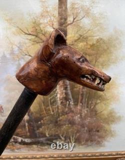 Carved Fox Head Antique Walking Stick Cane Folk Art Handmade