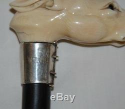 Carved Greyhound Handle Ebony Cane Walking Stick