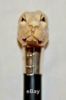 Carved Greyhound Handle Ebony Cane Walking Stick