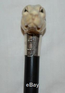 Carved Greyhound Handle Ebony Cane Walking Stick