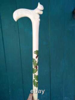 Carved Hand Painted White Stick Cat Walking Stick Cane Wooden Cane Gift