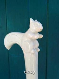 Carved Hand Painted White Stick Cat Walking Stick Cane Wooden Cane Gift